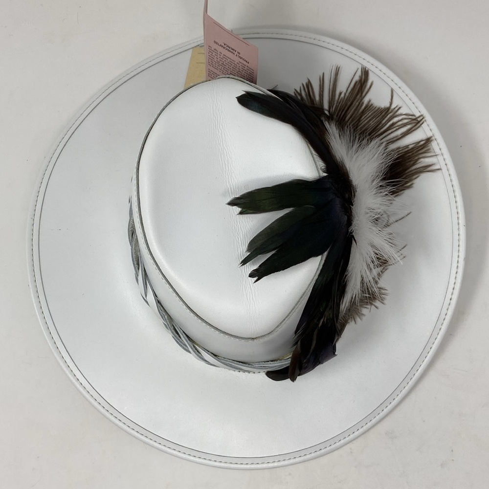 NWT Head’N Home White Medium Leather & Ostrich Feather Hat - Picture 10 of 14